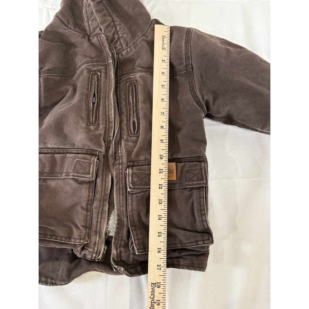 Carhartt Jacket Youth 5 Brown Canvas Hooded Full Zip Fleece Lined Workwear VTG - Picture 11 of 12